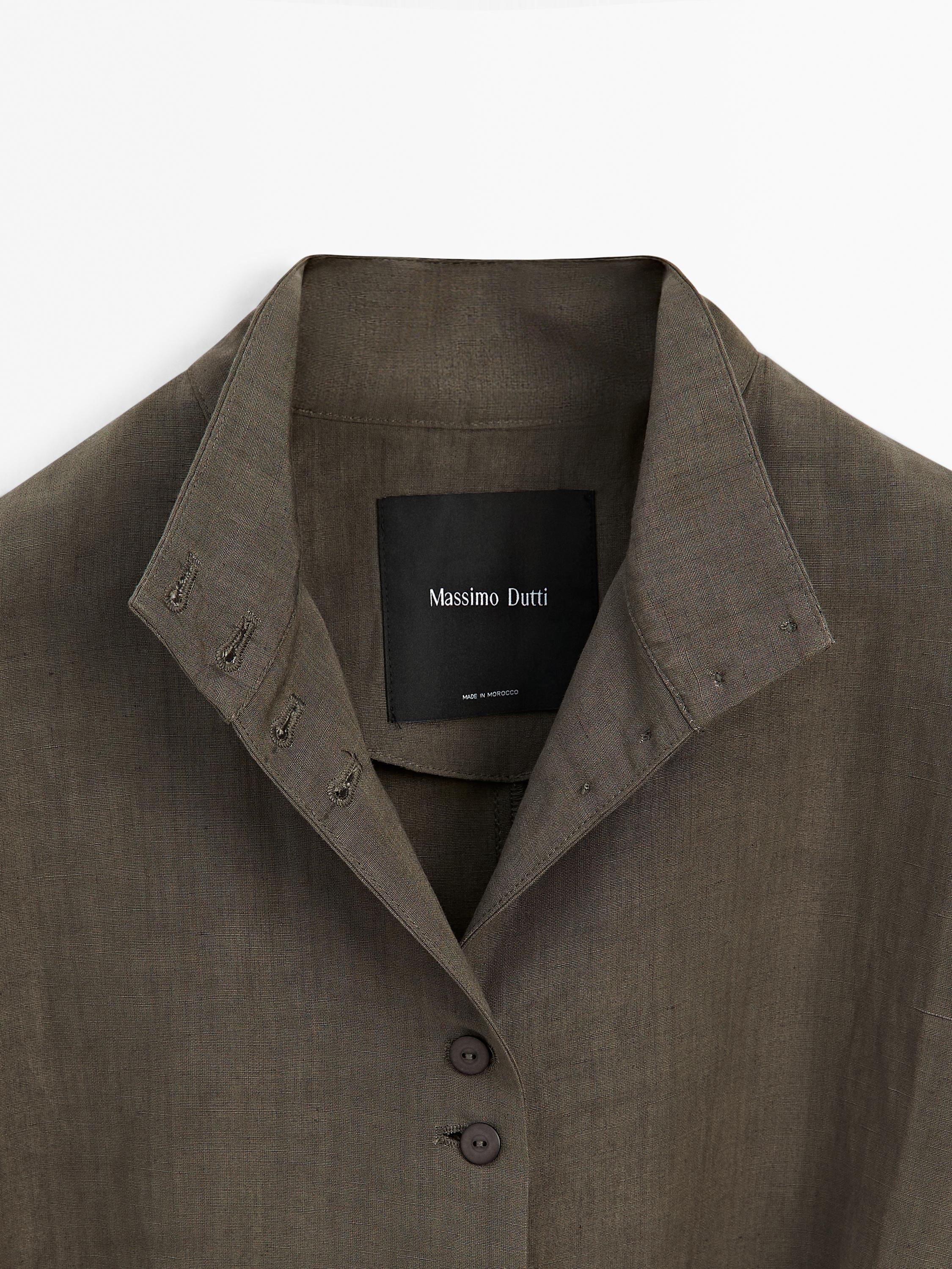 Linen blend stand collar jacket